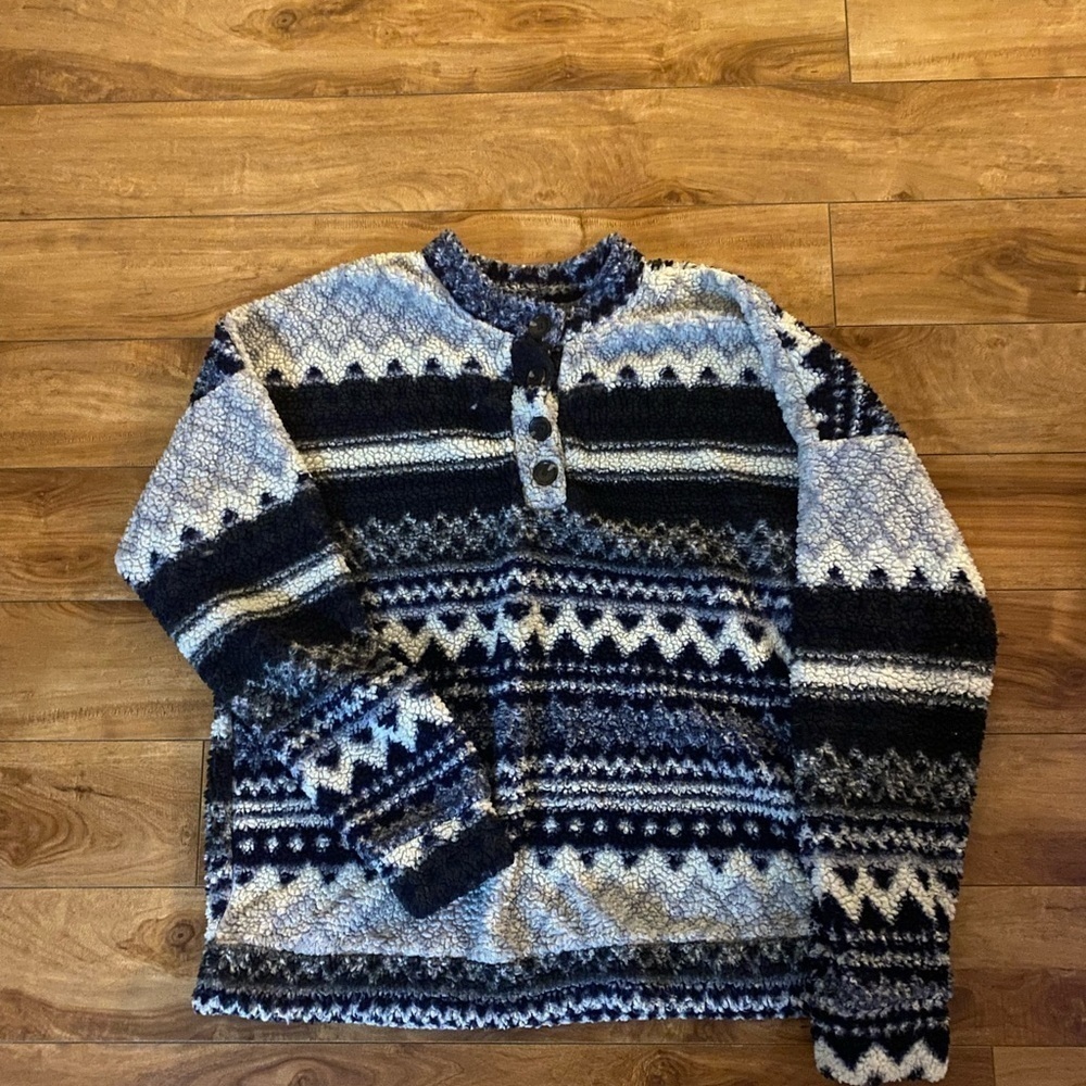 Como Vintage Plus Size Blue and White Sherpa Sweater